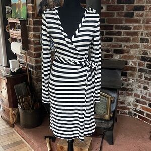 Banana Republic Navy and White Striped Long Sleeve Dress
